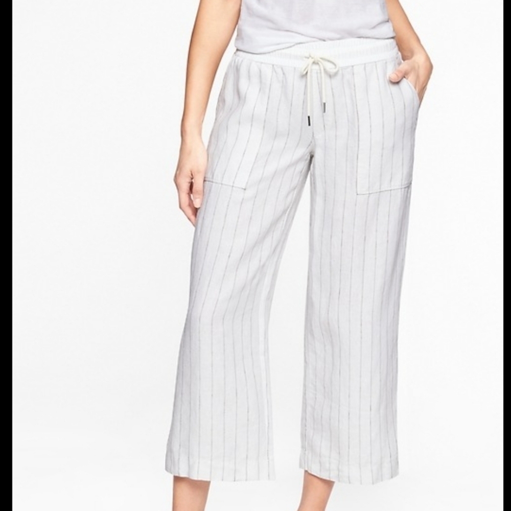 Athleta Stripe Bali Linen Crop sea side silver grey size 6 - Picture 1 of 7